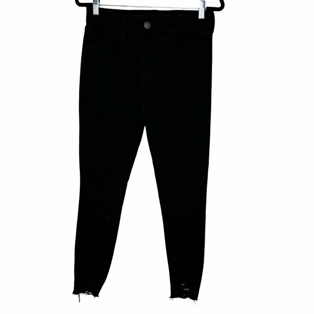 American Eagle Hi Rise Jegging Crop Distressed Black 10